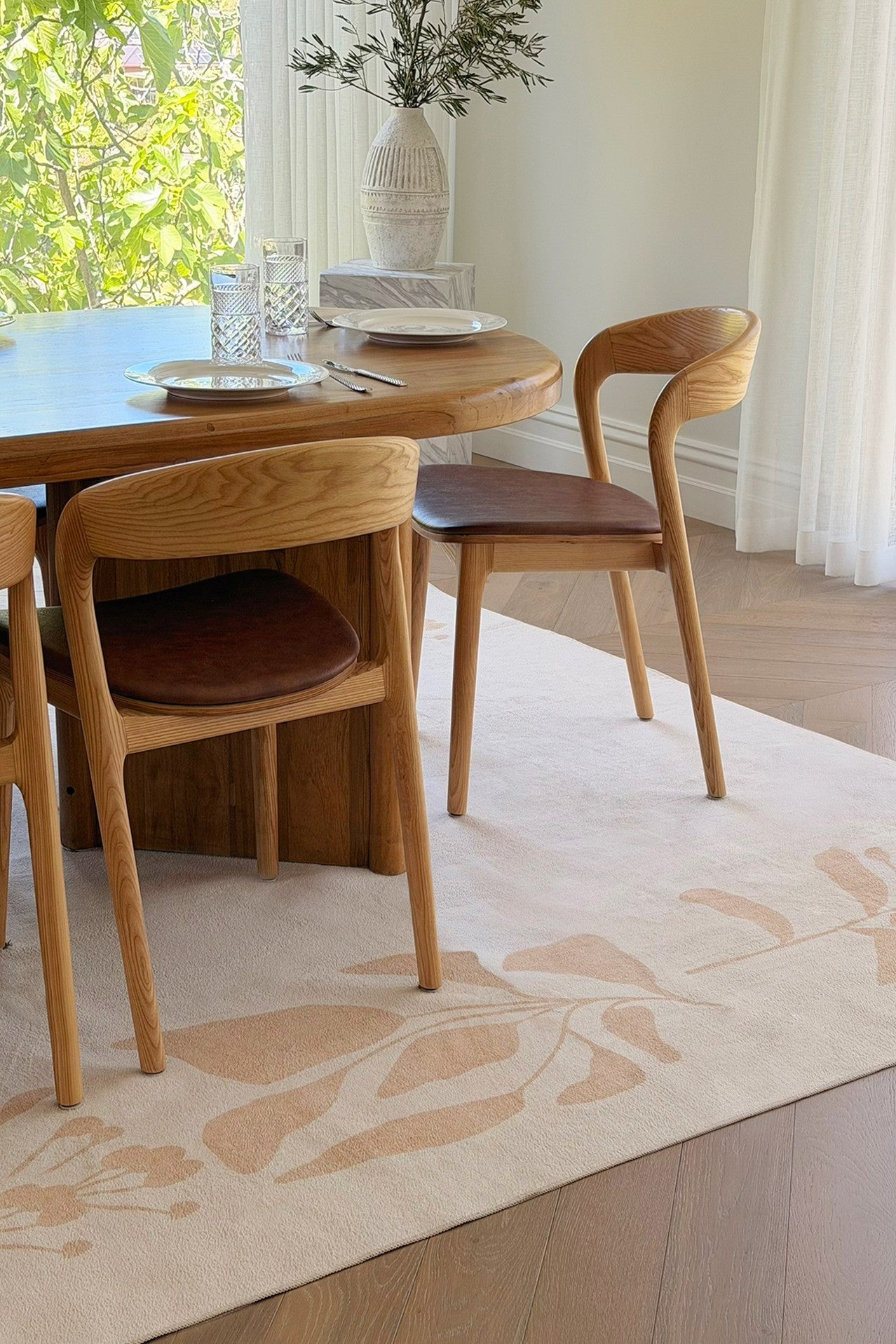 Eugenie Neutral Botanical Border Washable Rug