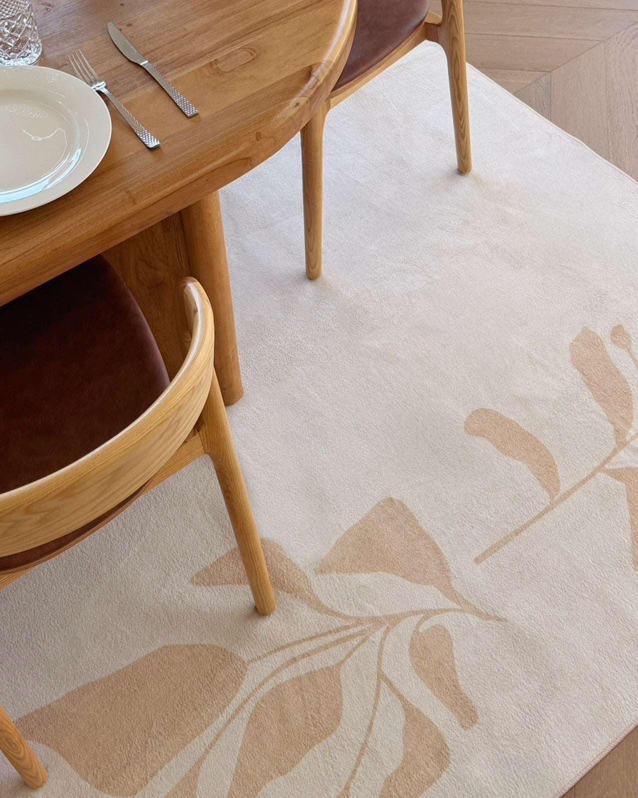 Eugenie Neutral Botanical Border Washable Rug