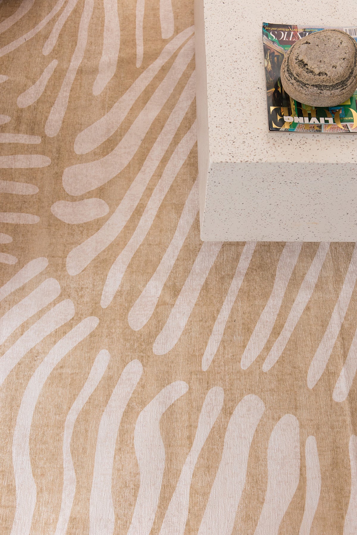 Pouya Rug Faya Beige Palm Print Washable Rug