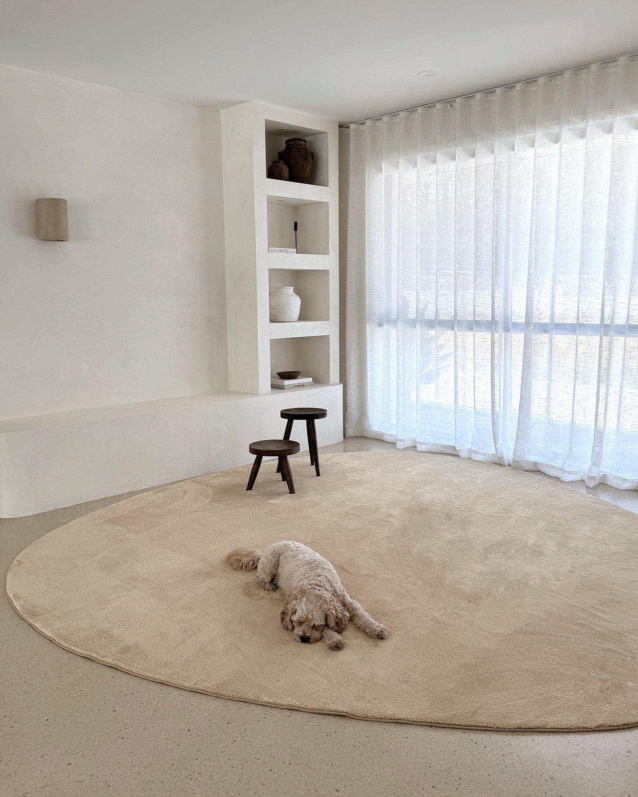 Felda Beige Irregular Round Washable Rug