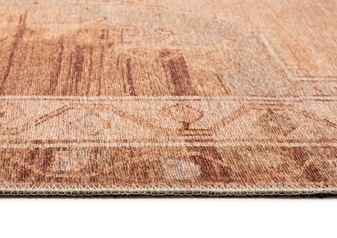 Feliza Cream and Rust Medallion Washable Rug