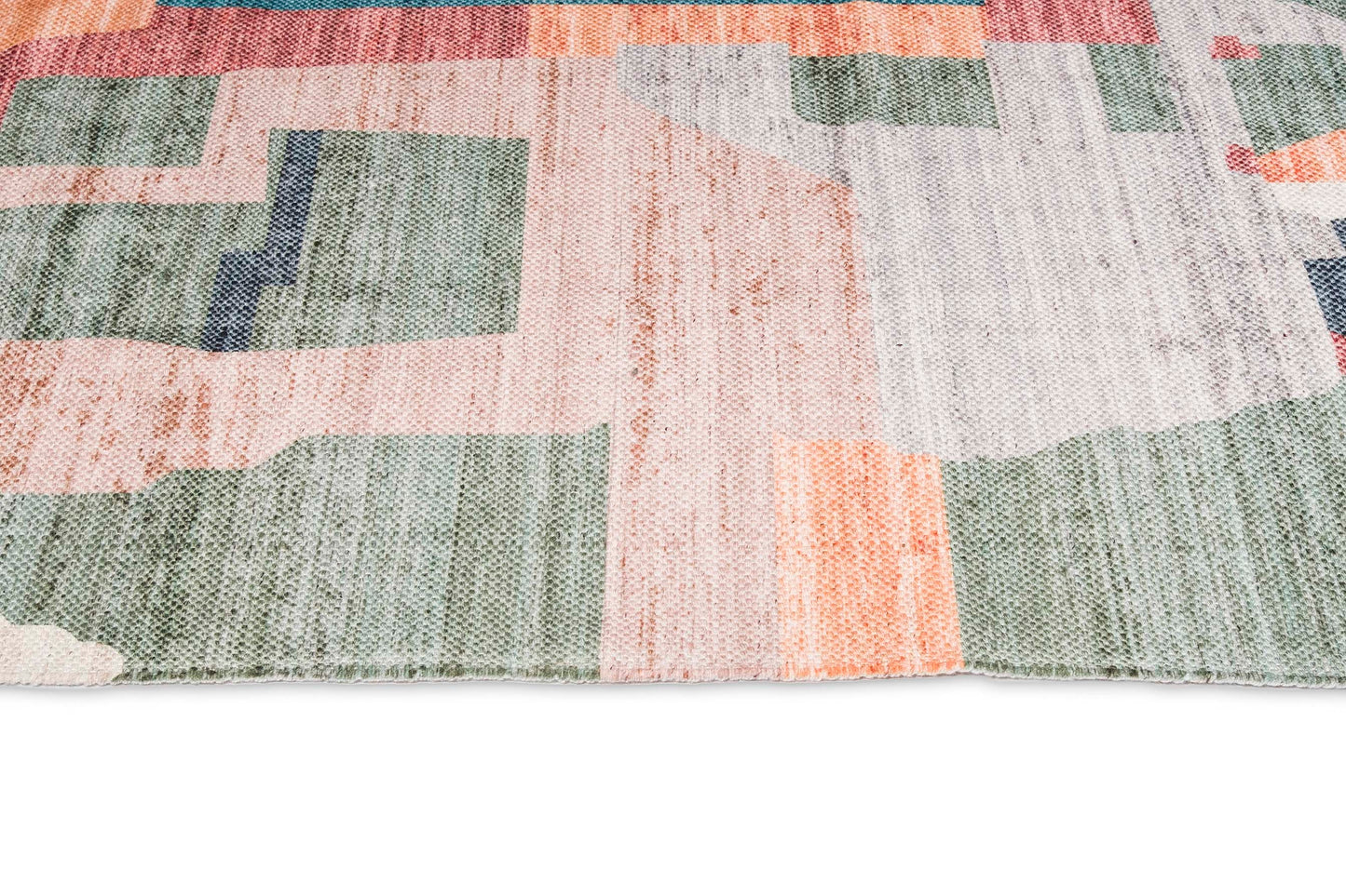 Fern Green and Orange Multi-Colour Abstract Tribal Indoor Outdoor Rug