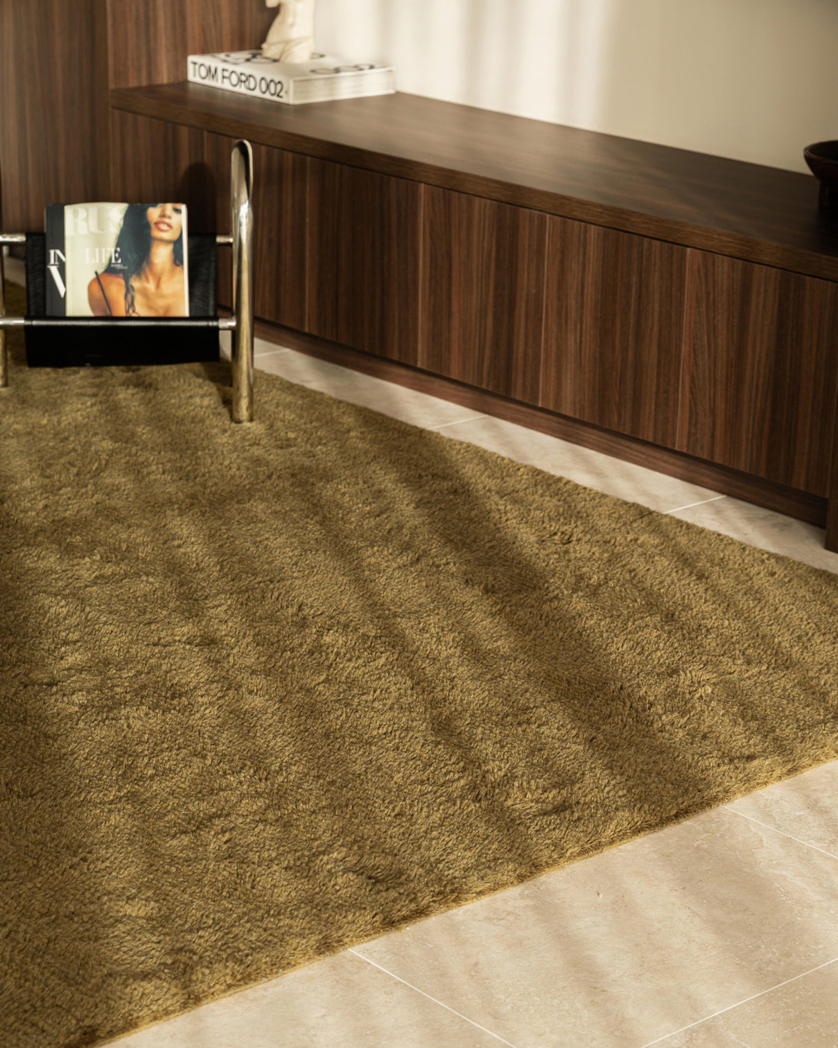 Flavia Dark Green Wool Shag Rug
