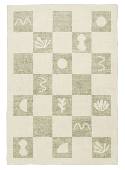 Florenda Green and Cream Checkered Washable Rug