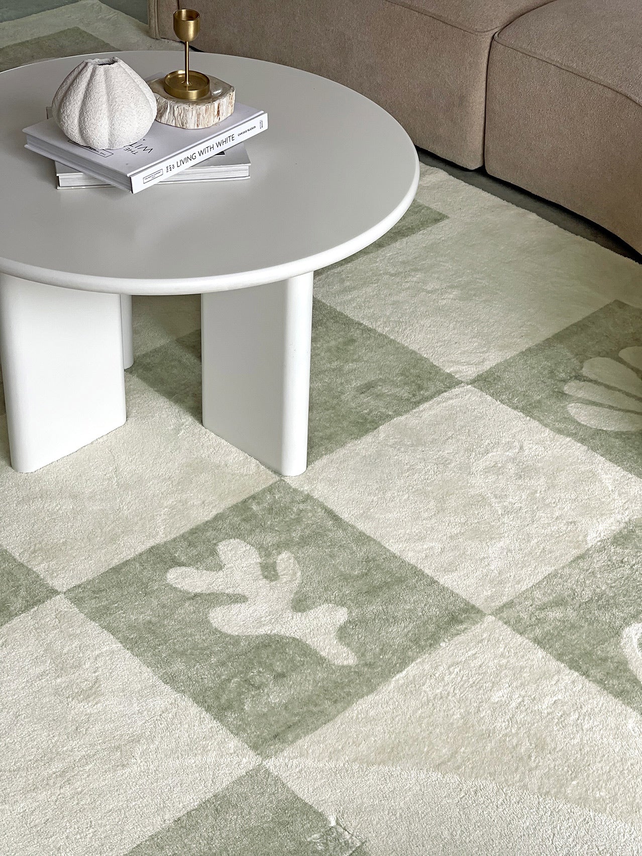 Florenda Green and Cream Checkered Washable Rug