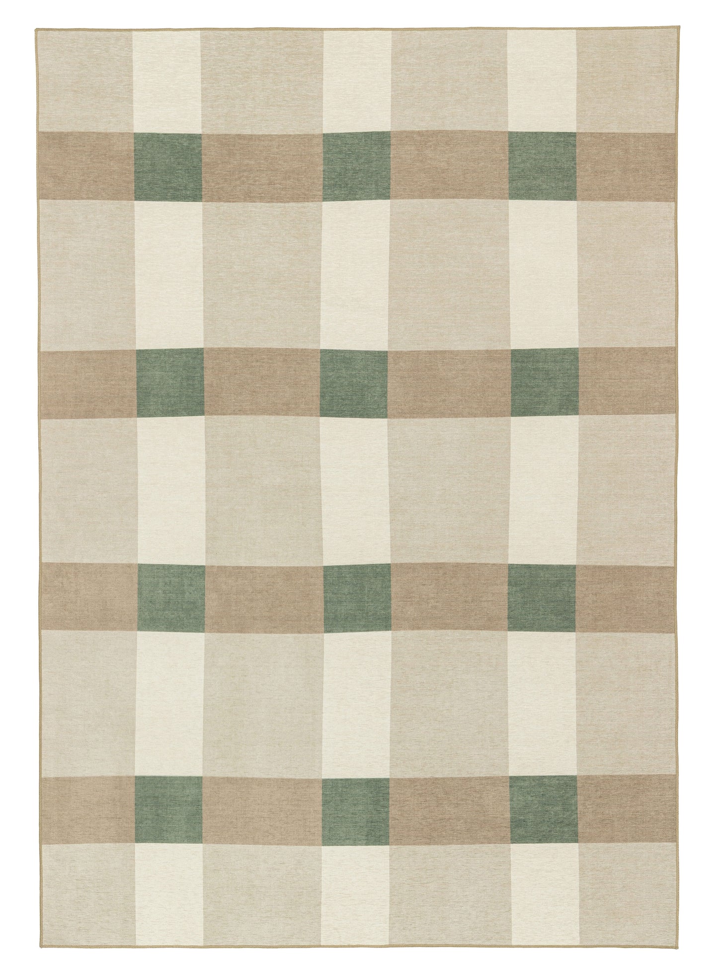 Forio Beige Ivory and Olive Green Checkered Indoor Outdoor Rug