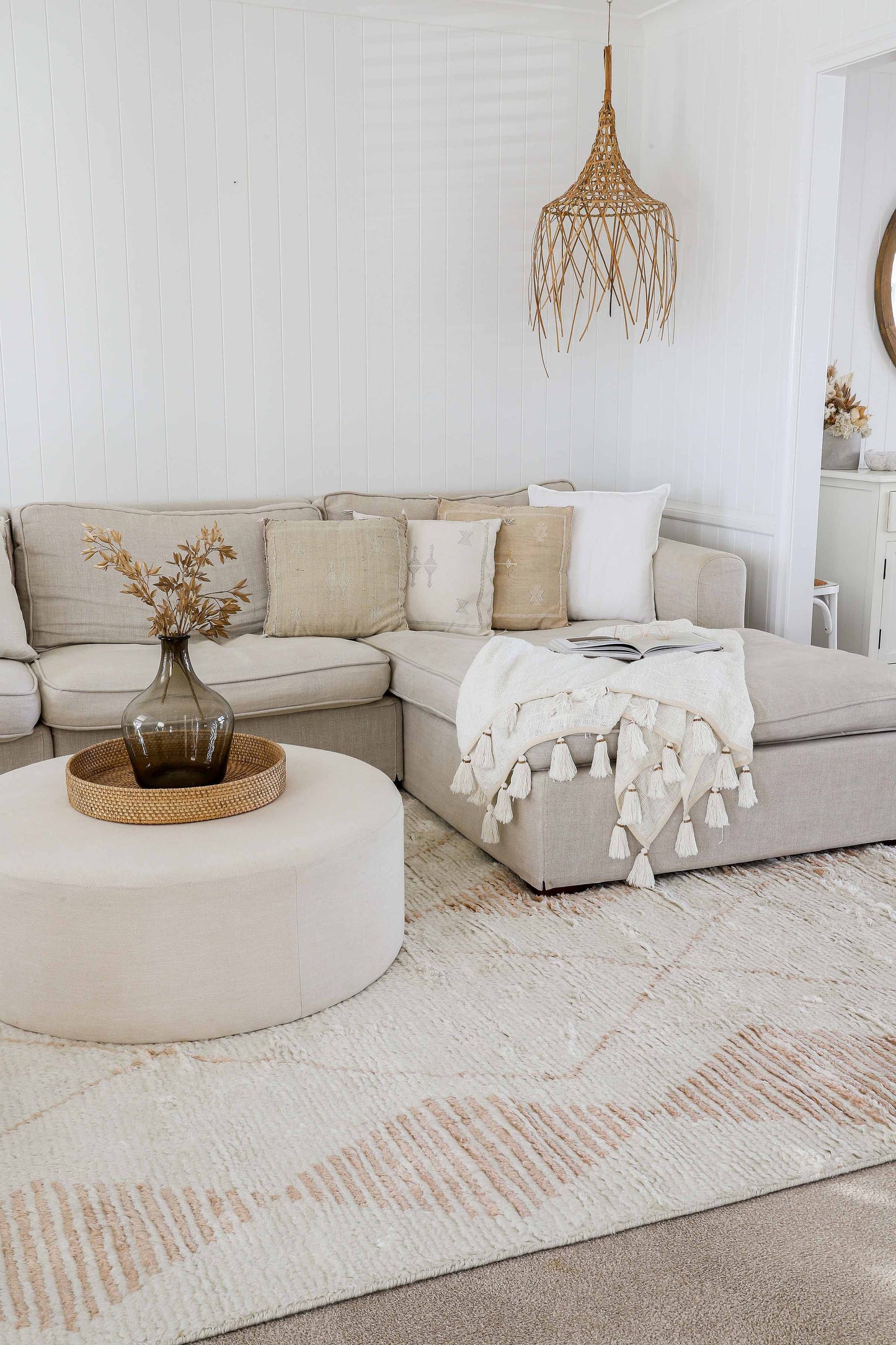 Frankie Ivory and Beige Tribal P.E.T Rug