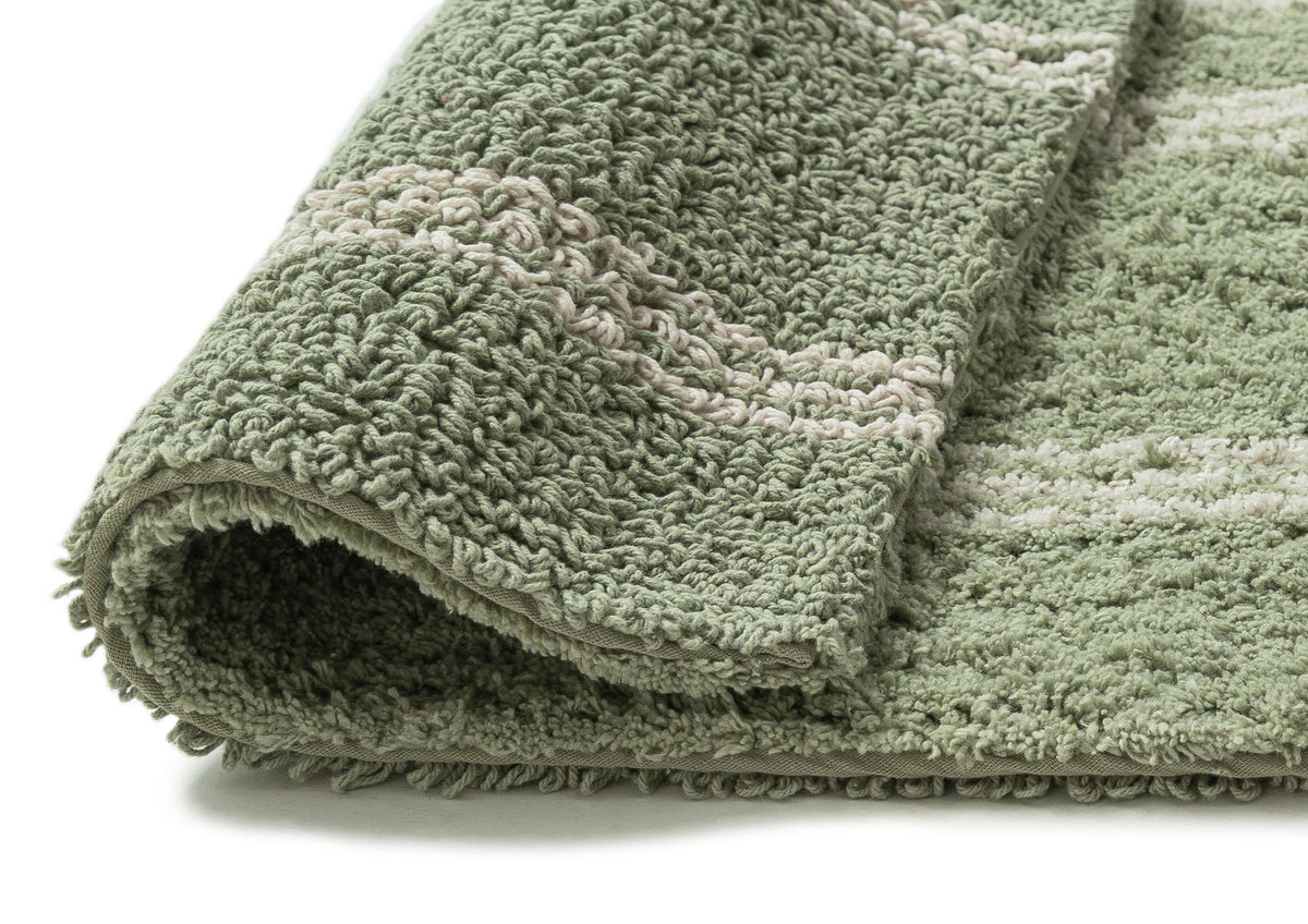 Freja Green Stripe Cotton Bath Mat