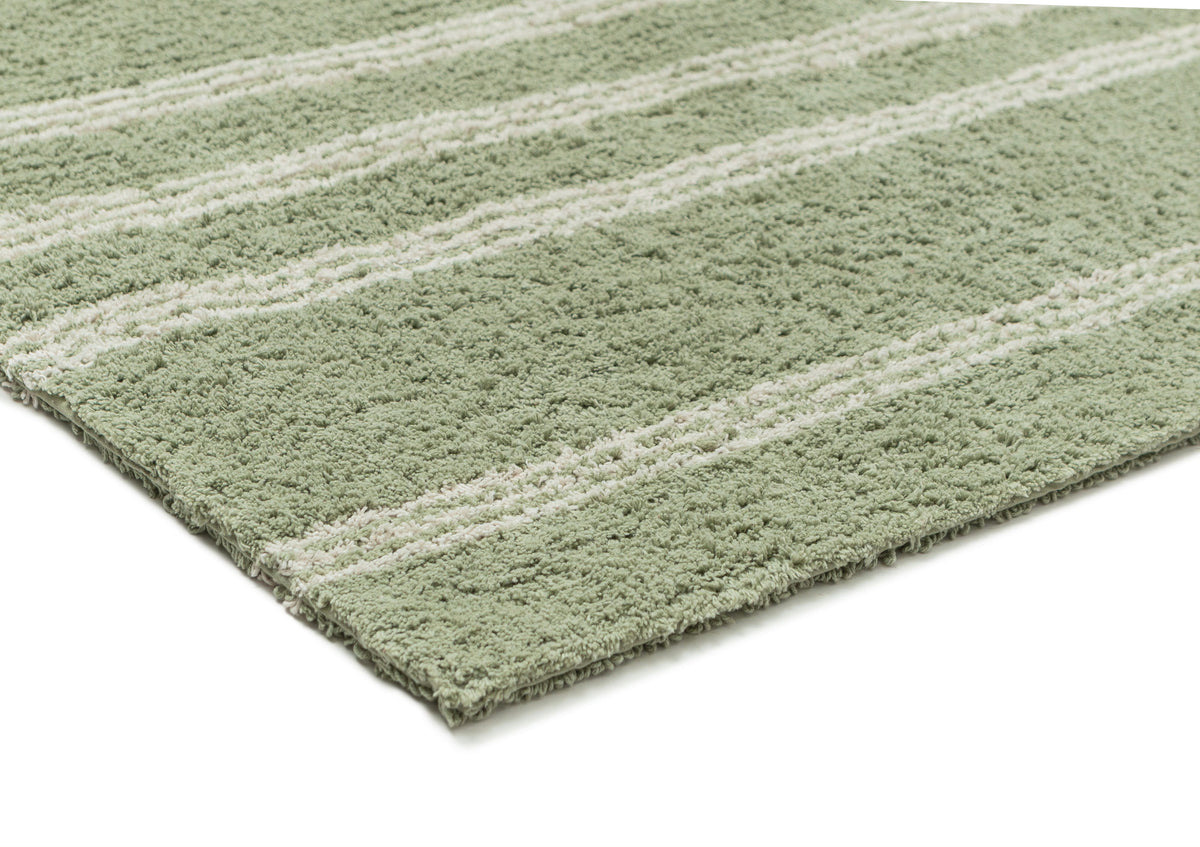 Freja Green Stripe Cotton Bath Mat