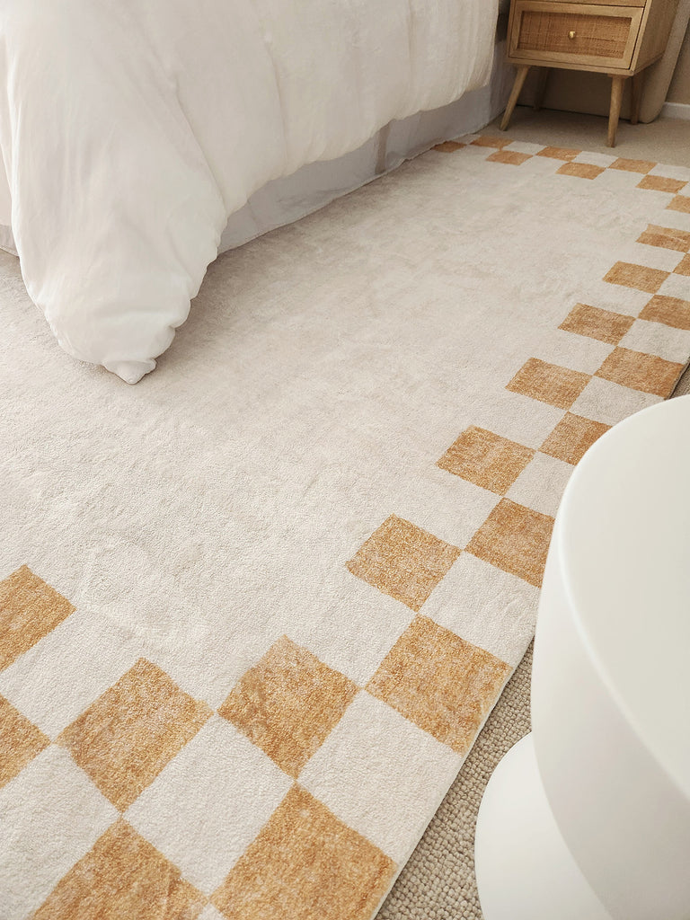 Subtle Checkered Rug Gadise Yellow Mustard Checkered Border Washable Rug