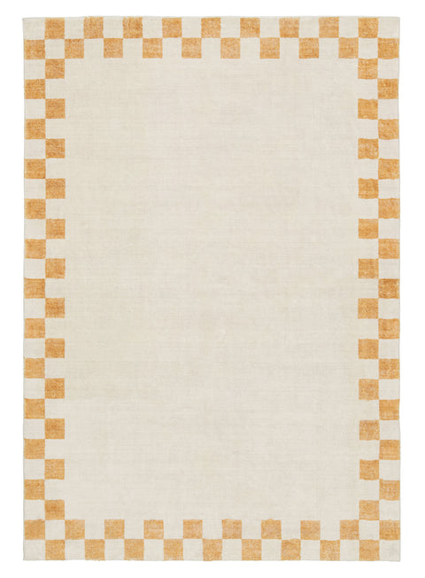 Gadise Yellow Mustard Checkered Border Washable Rug