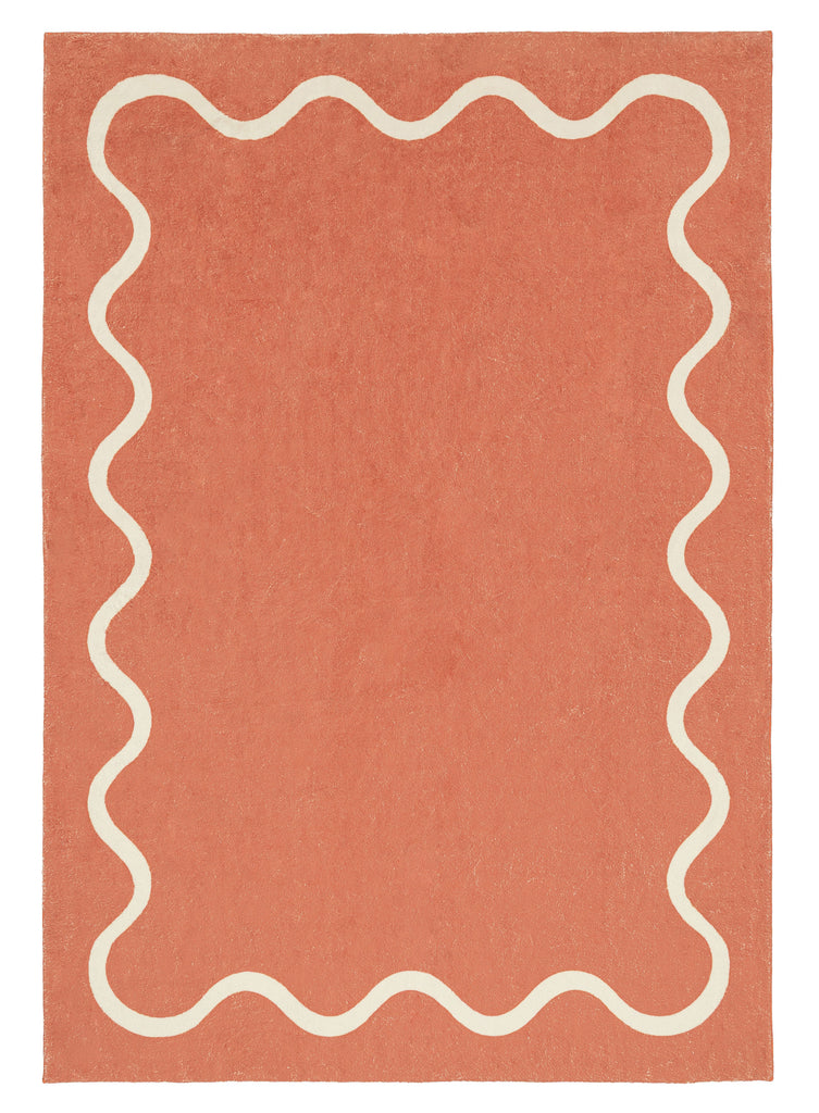 Gertrude Pink and Cream Wiggle Bordered Washable Rug
