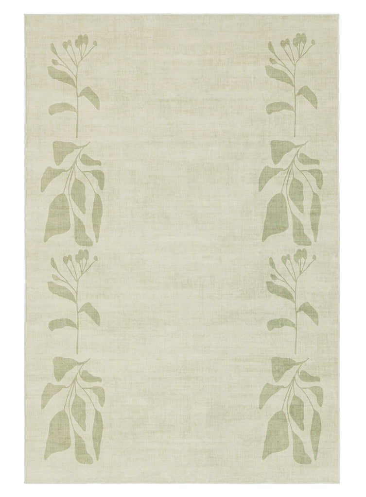 Glaiza Green Botanical Border Washable Rug