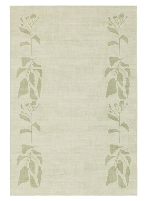 Glaiza Green Botanical Border Washable Rug