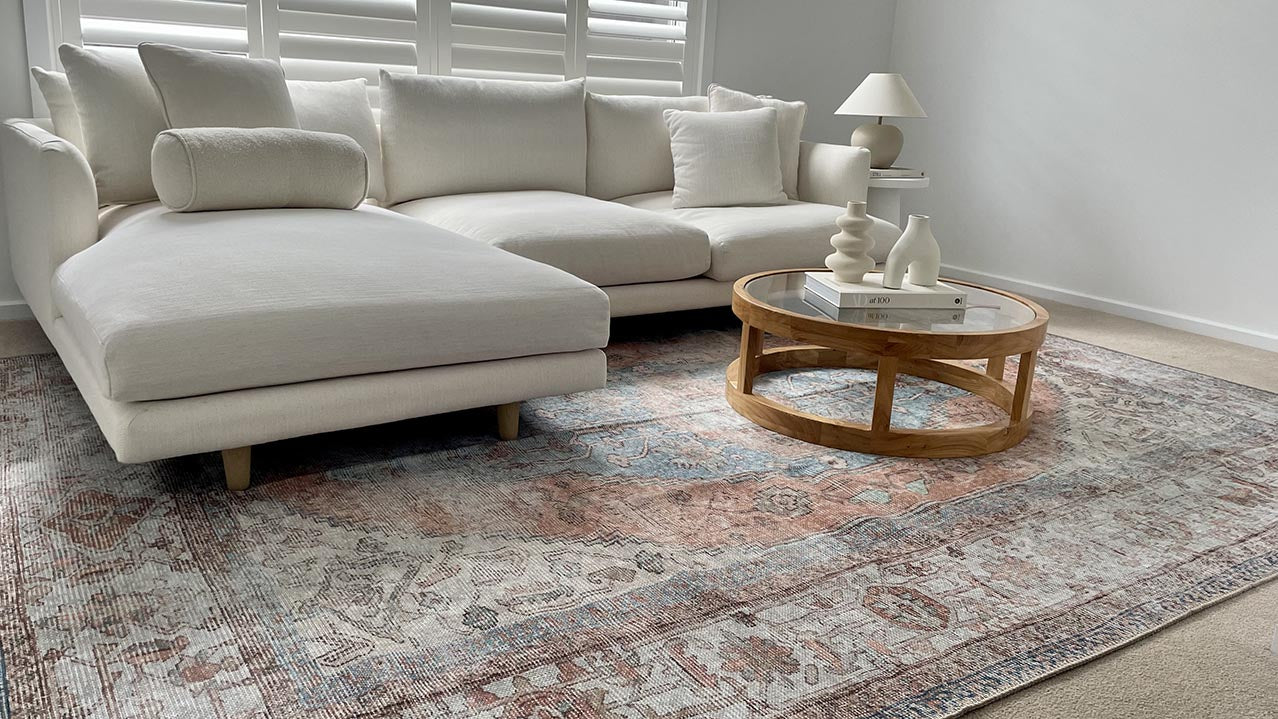 Halima Orange and Blue Traditional Distressed Washable Rug