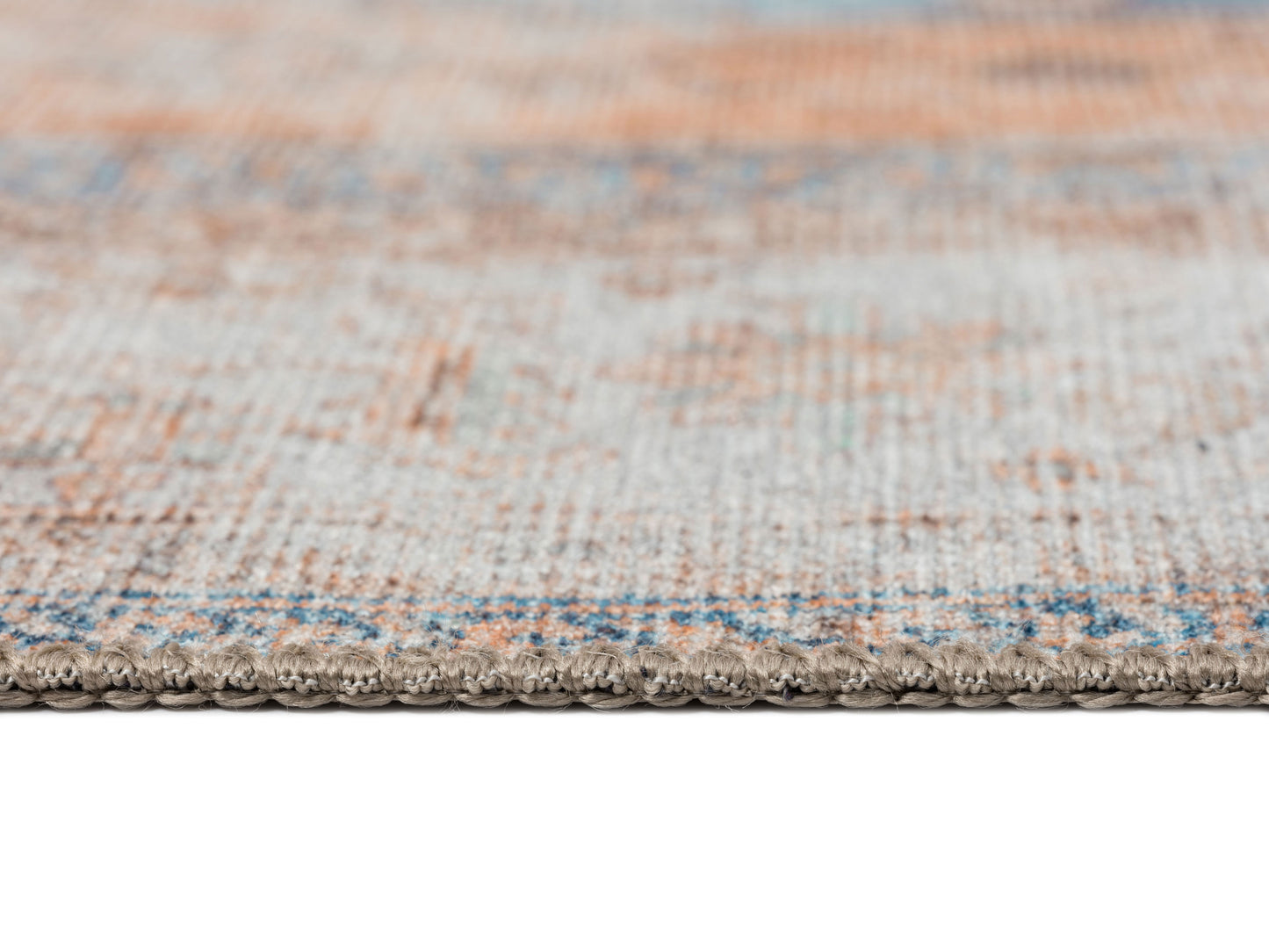 Halima Orange and Blue Traditional Distressed Washable Rug