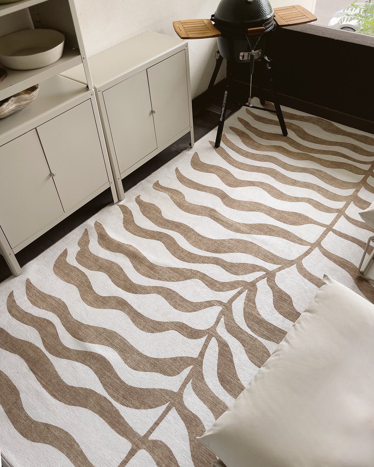 Hanako Beige Cream Indoor Outdoor Washable Rug