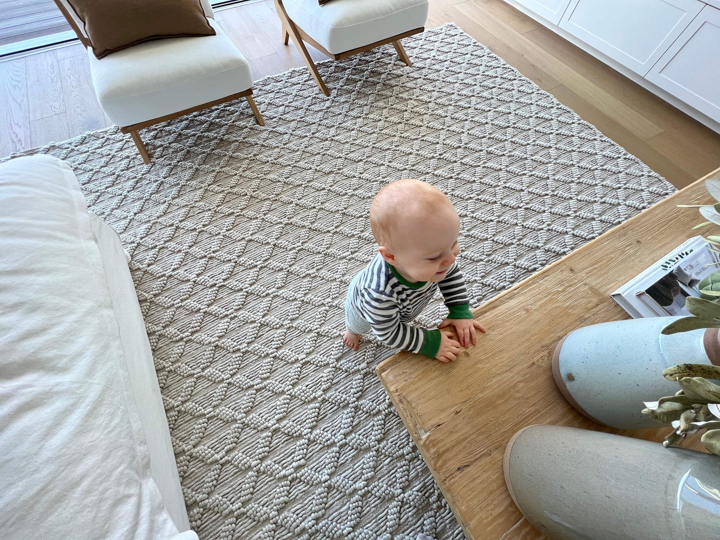 Hanna Ivory Leaflets Wool Blend Rug