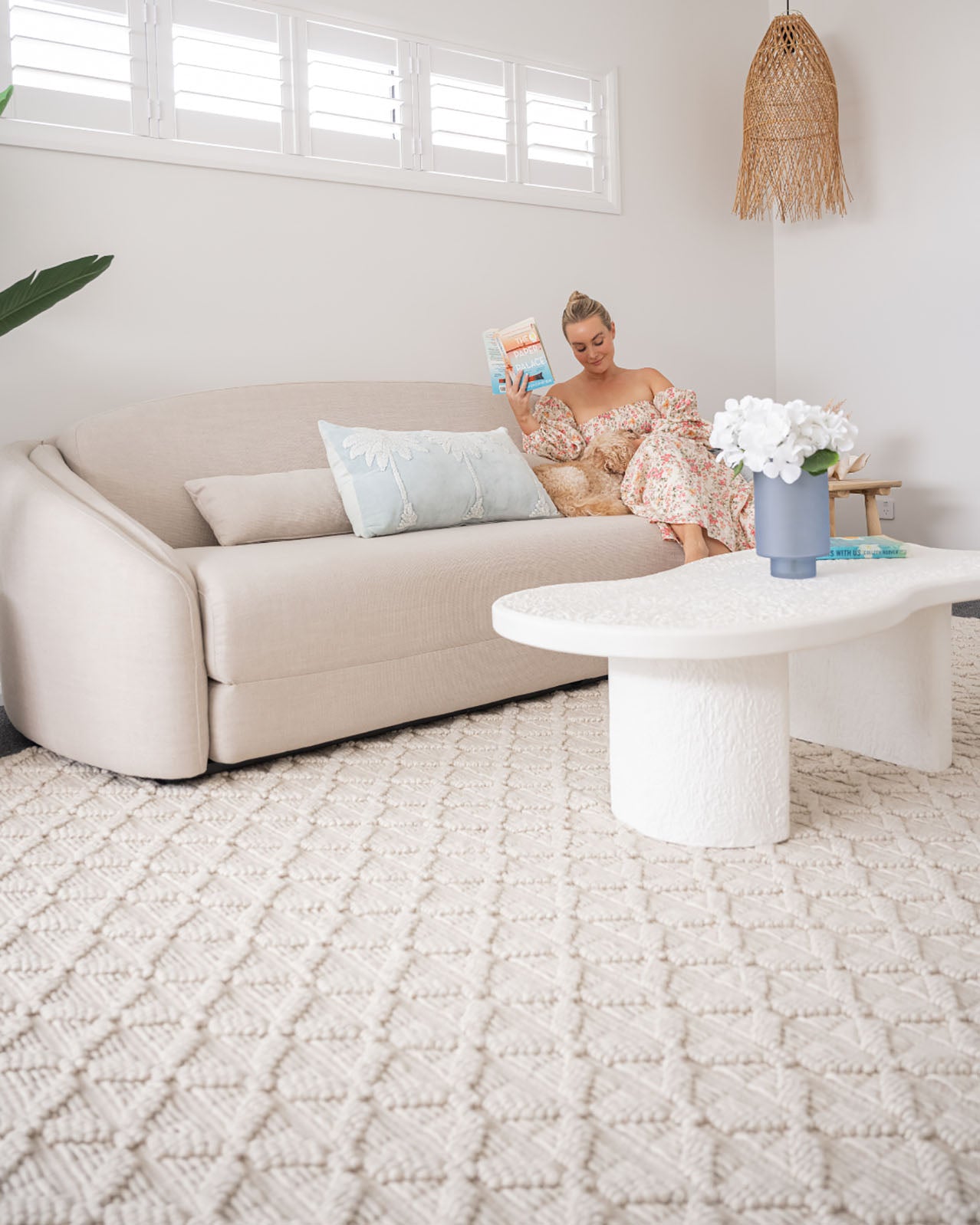 Hanna Ivory Leaflets Wool Blend Rug