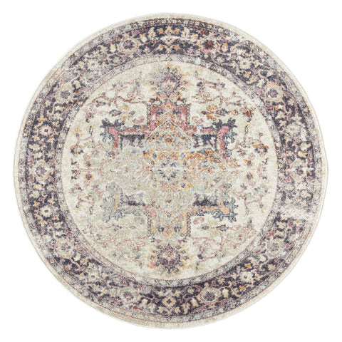 Haven Cream and Purple Multi-Colour Distressed Round Rug *NO RETURNS UNLESS FAULTY