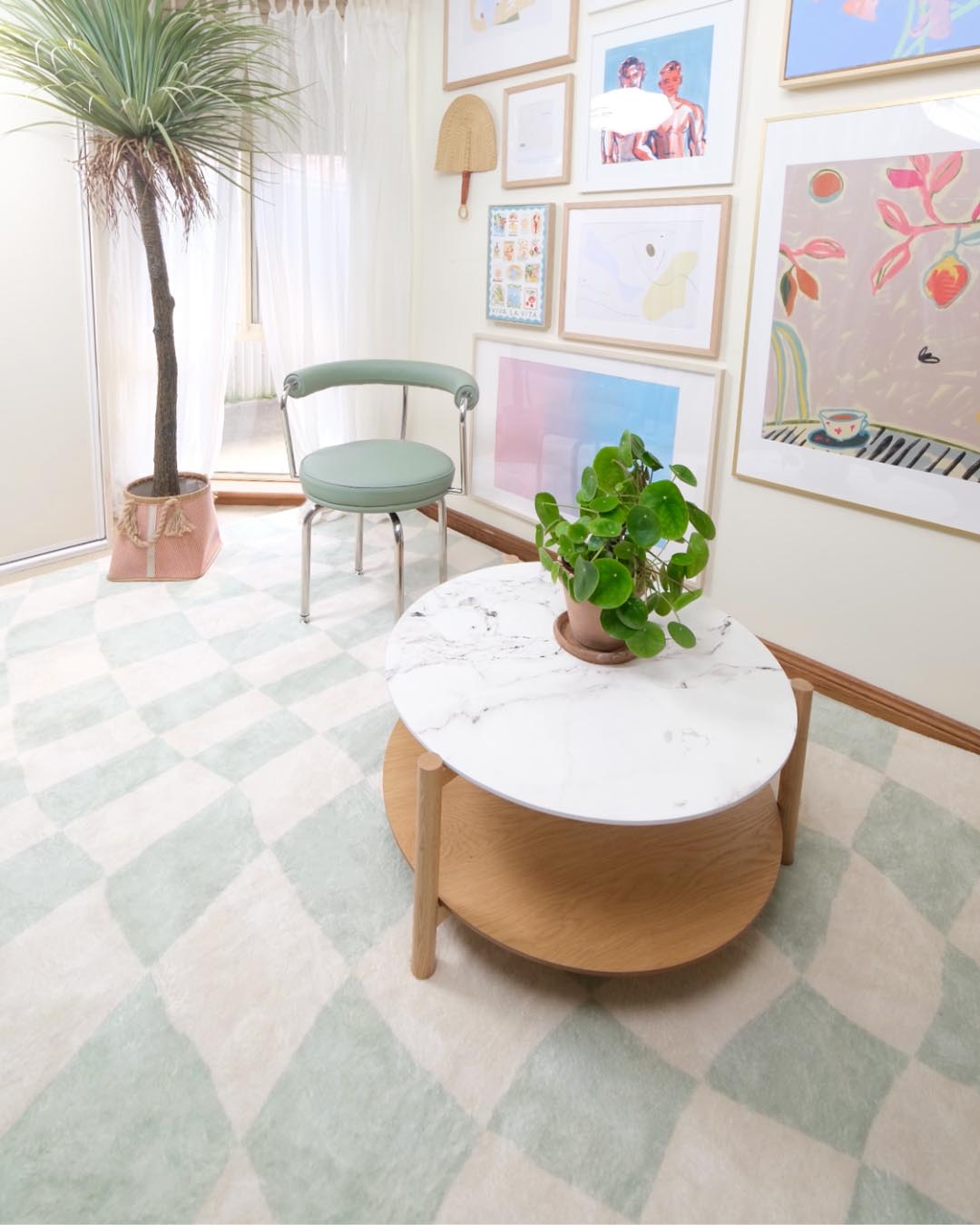 Ilenna Green and Ivory Abstract Checkered Washable Rug