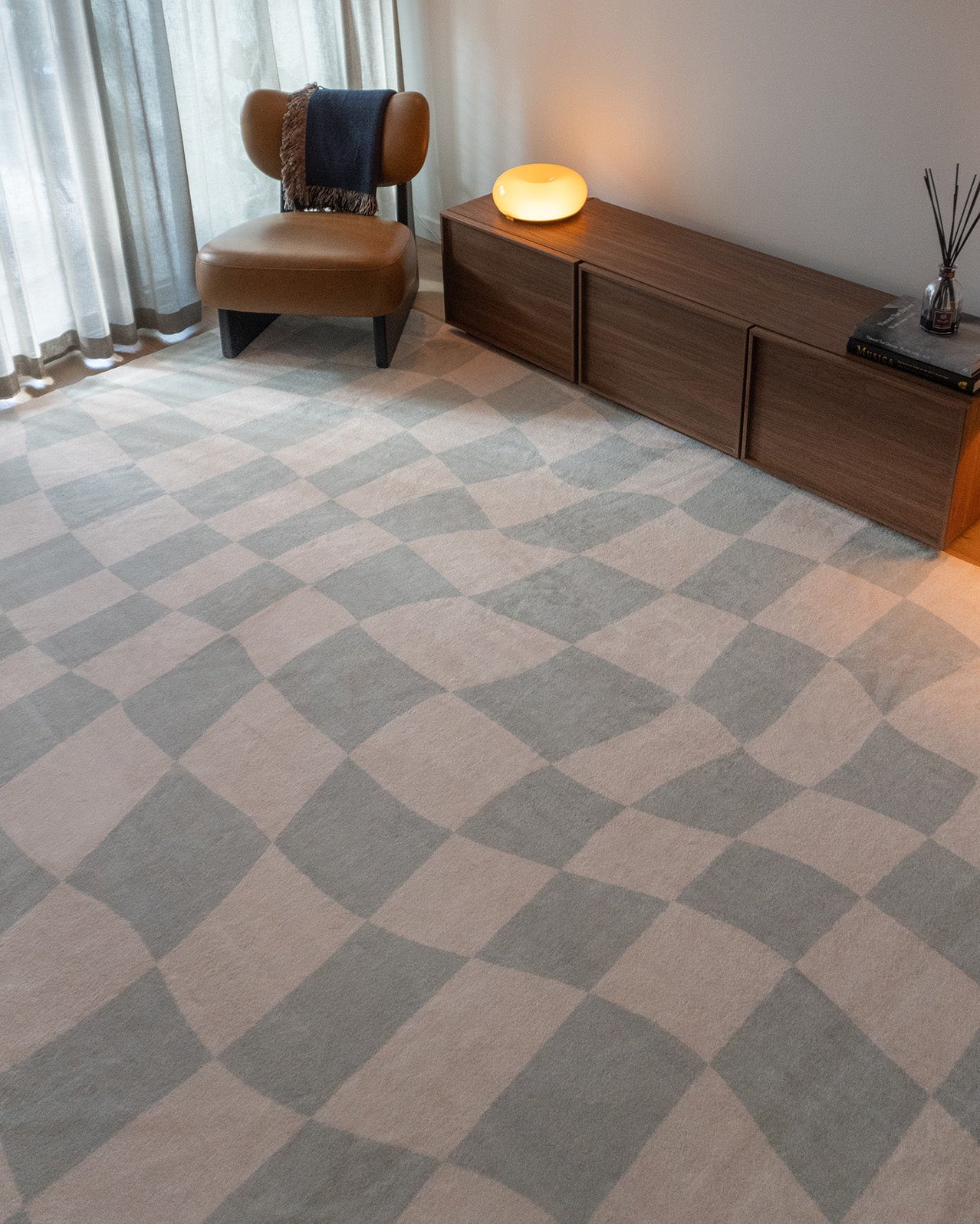 Ilenna Green and Ivory Abstract Checkered Washable Rug