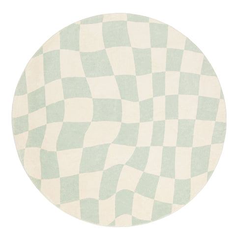 Ilenna Green and Ivory Checkered Washable Round Rug