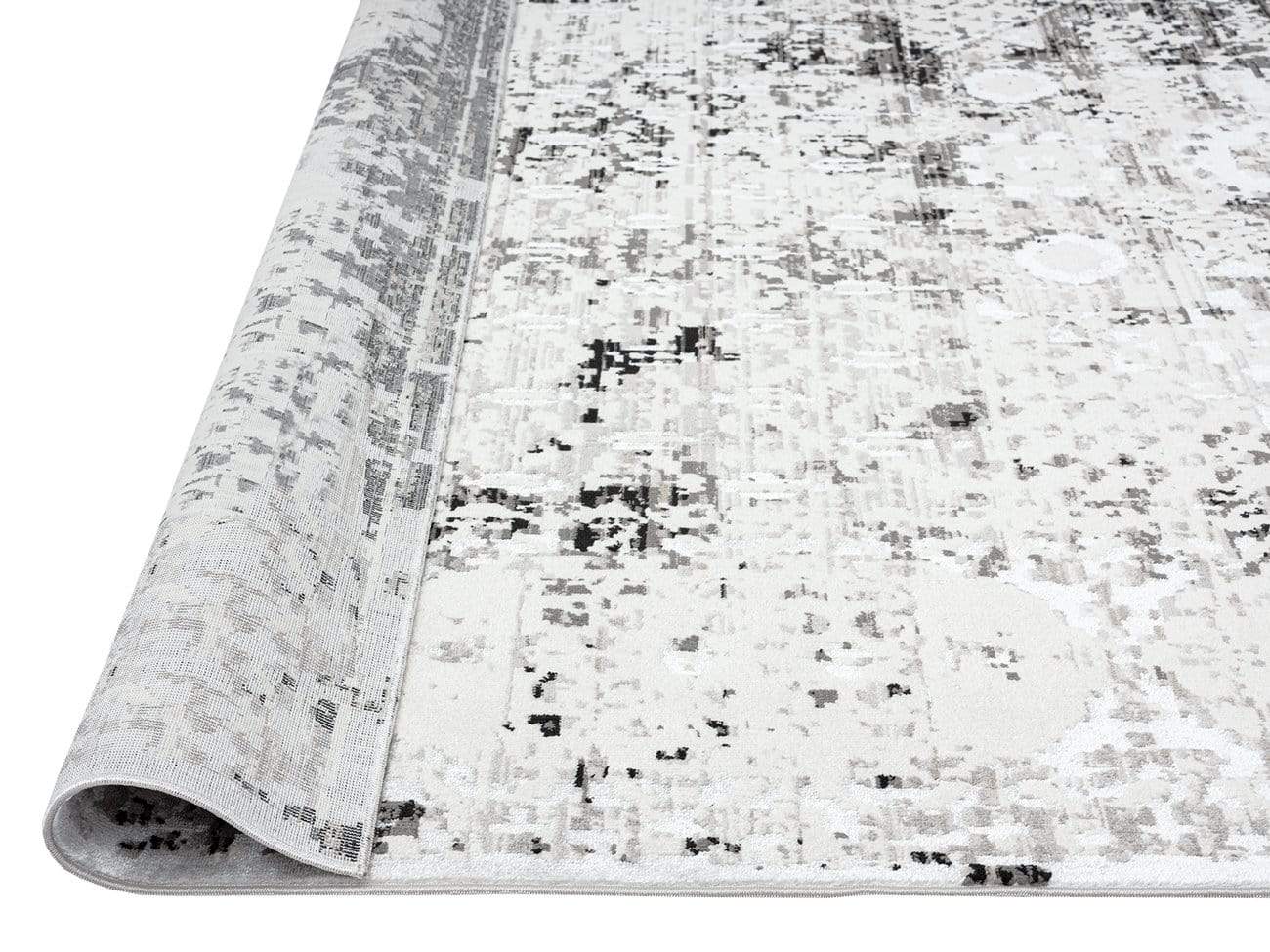 Imran Black Grey And Ivory Traditional Distressed Rug