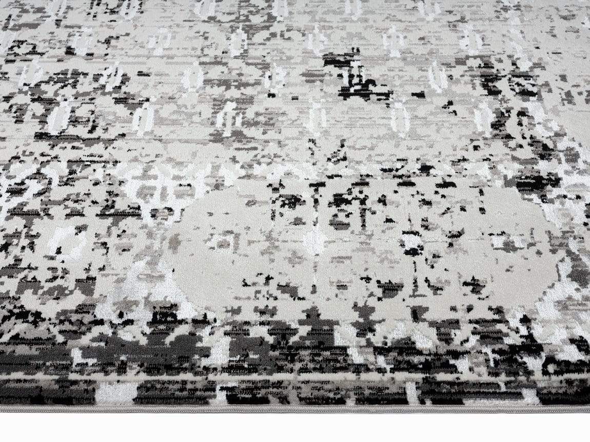 Imran Black Grey And Ivory Traditional Distressed Rug