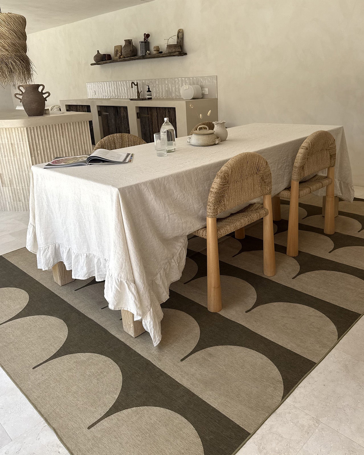 Inez Forest and Sage Arch Stripe Indoor Outdoor Rug