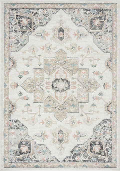 Ingrid Cream Blue And Pink Traditional Floral Rug