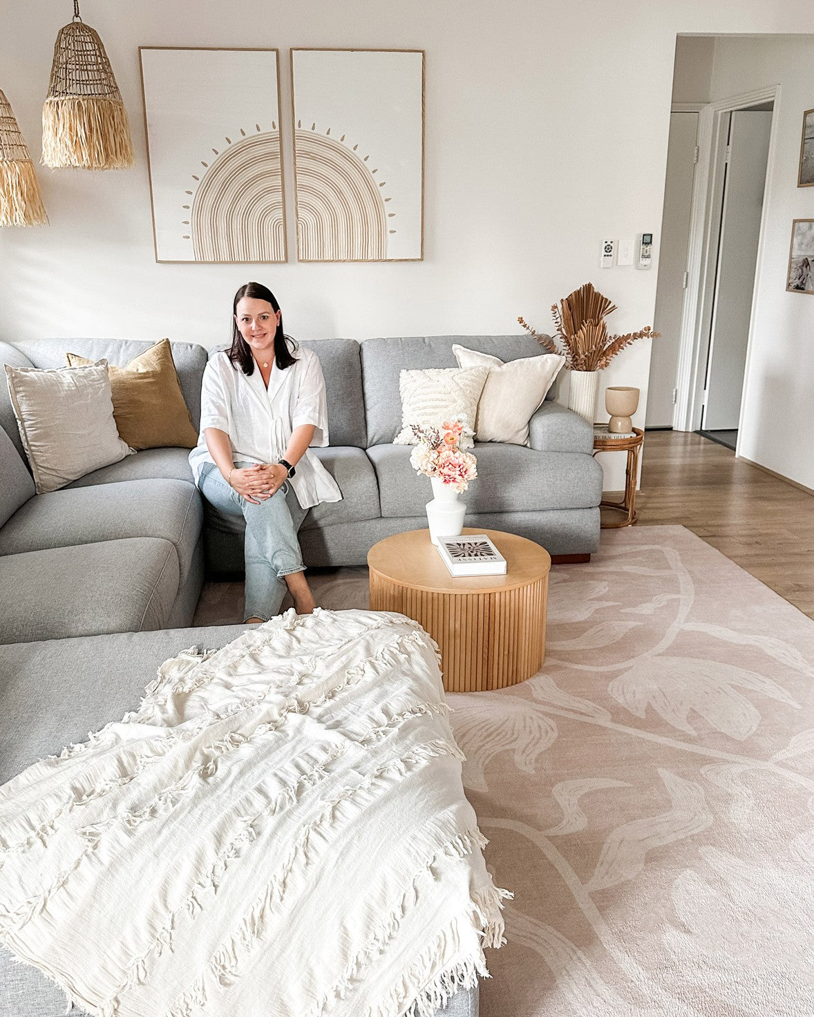 Irene Beige Botanical Washable Rug