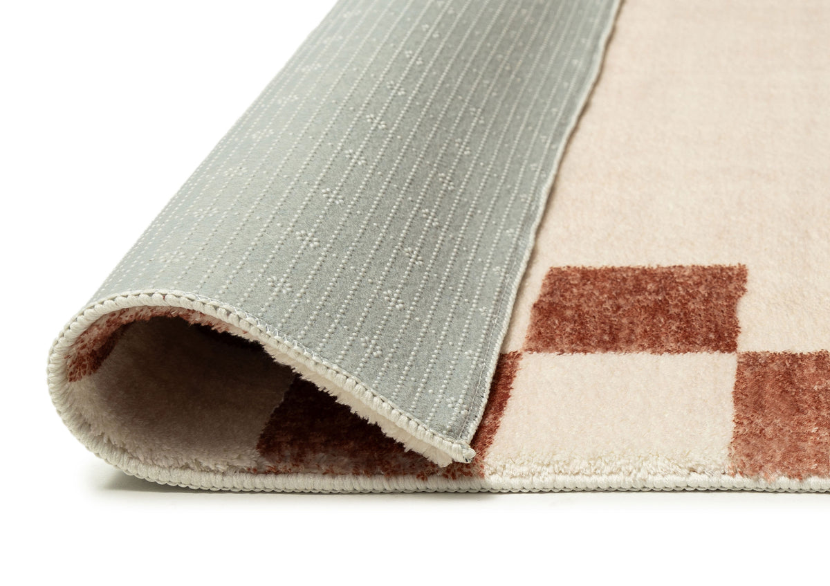 Isi Rust Brown Checkered Border Washable Rug – Miss Amara (AU)
