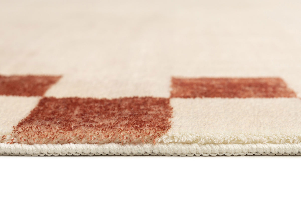 Isi Rust Brown Checkered Border Washable Rug