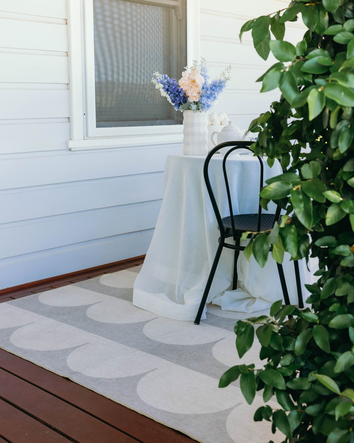 Isolde Beige and Light Grey Arch Stripe Indoor Outdoor Rug