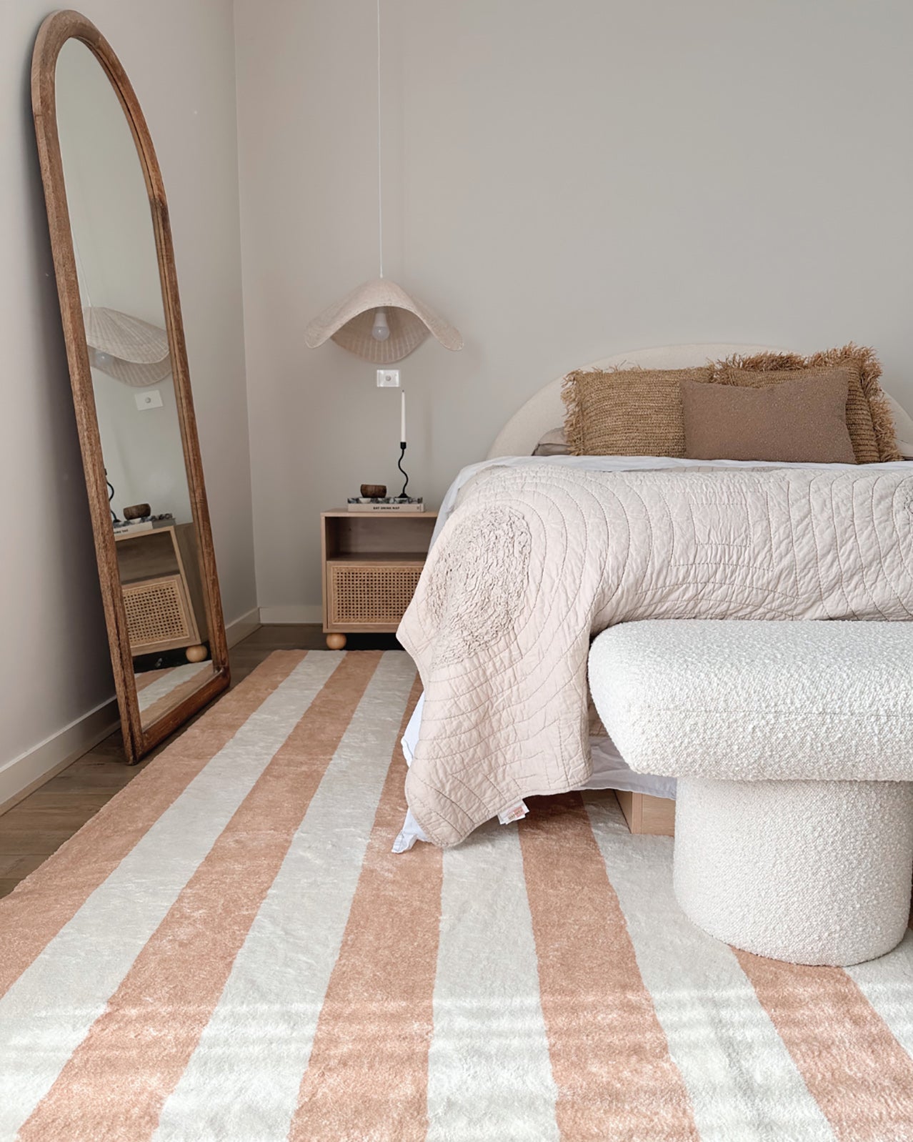 Jaida Tan Brown Cream Stripe Washable Rug