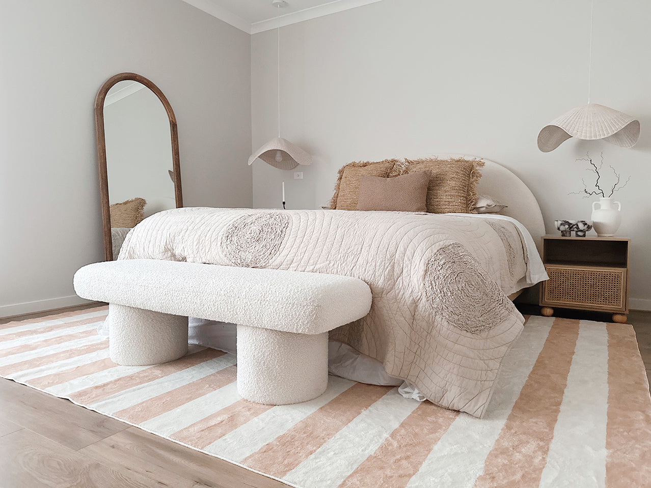 Jaida Tan Brown Cream Stripe Washable Rug