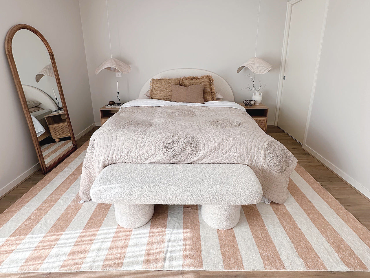 Jaida Tan Brown Cream Stripe Washable Rug