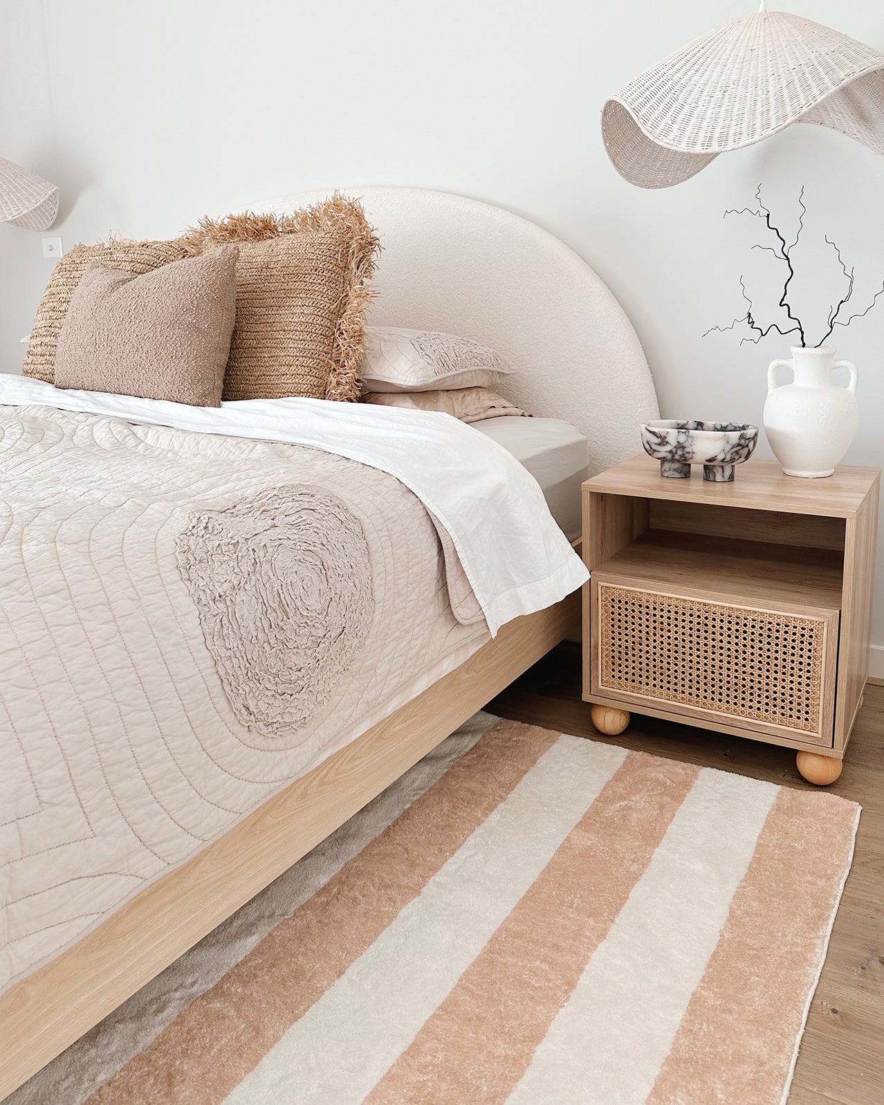 Jaida Tan Brown Cream Stripe Washable Rug