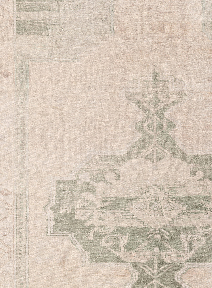 Janella Beige and Green Medallion Washable Rug