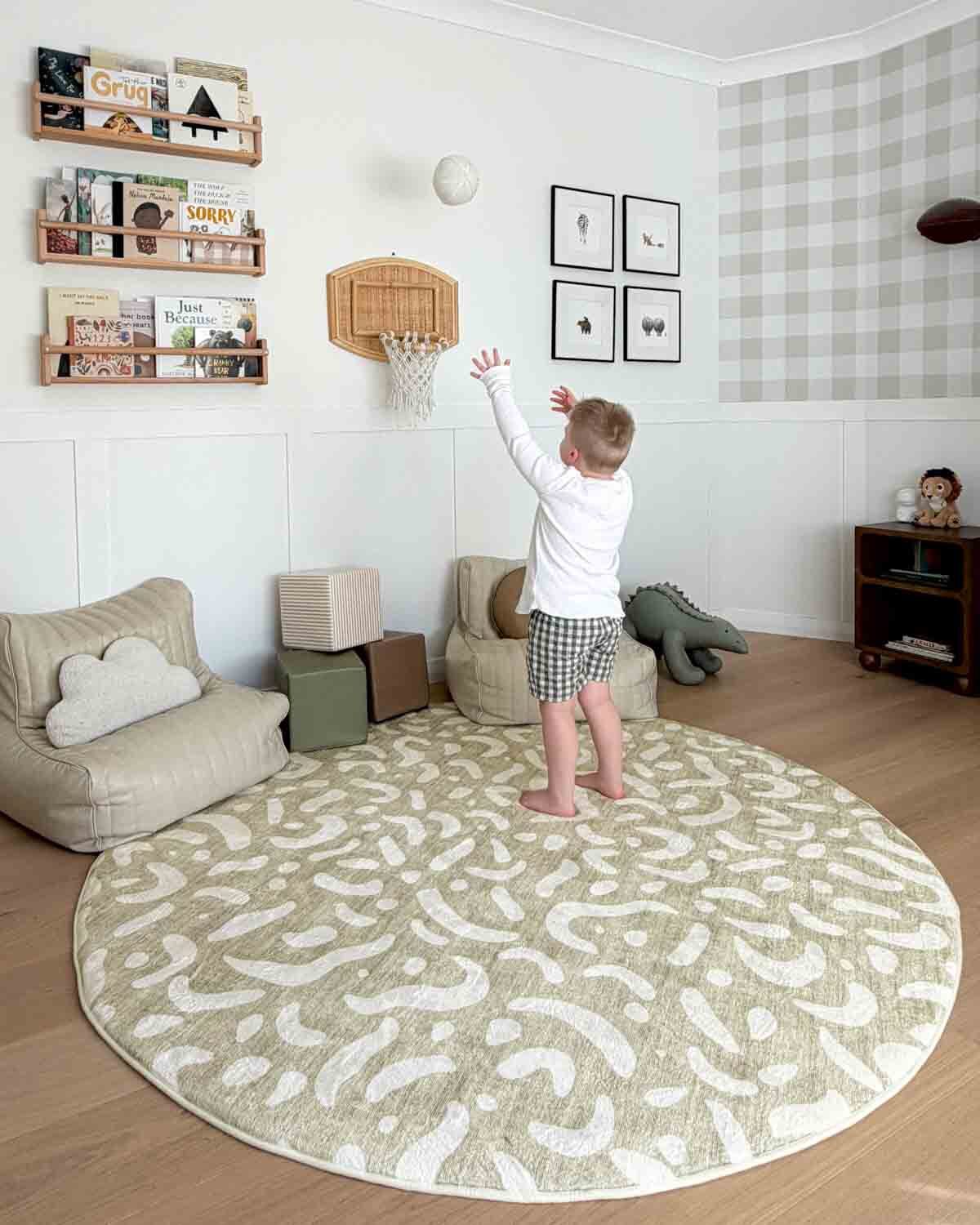 Jema Beige Abstract Rollie Pollie Round Playmat