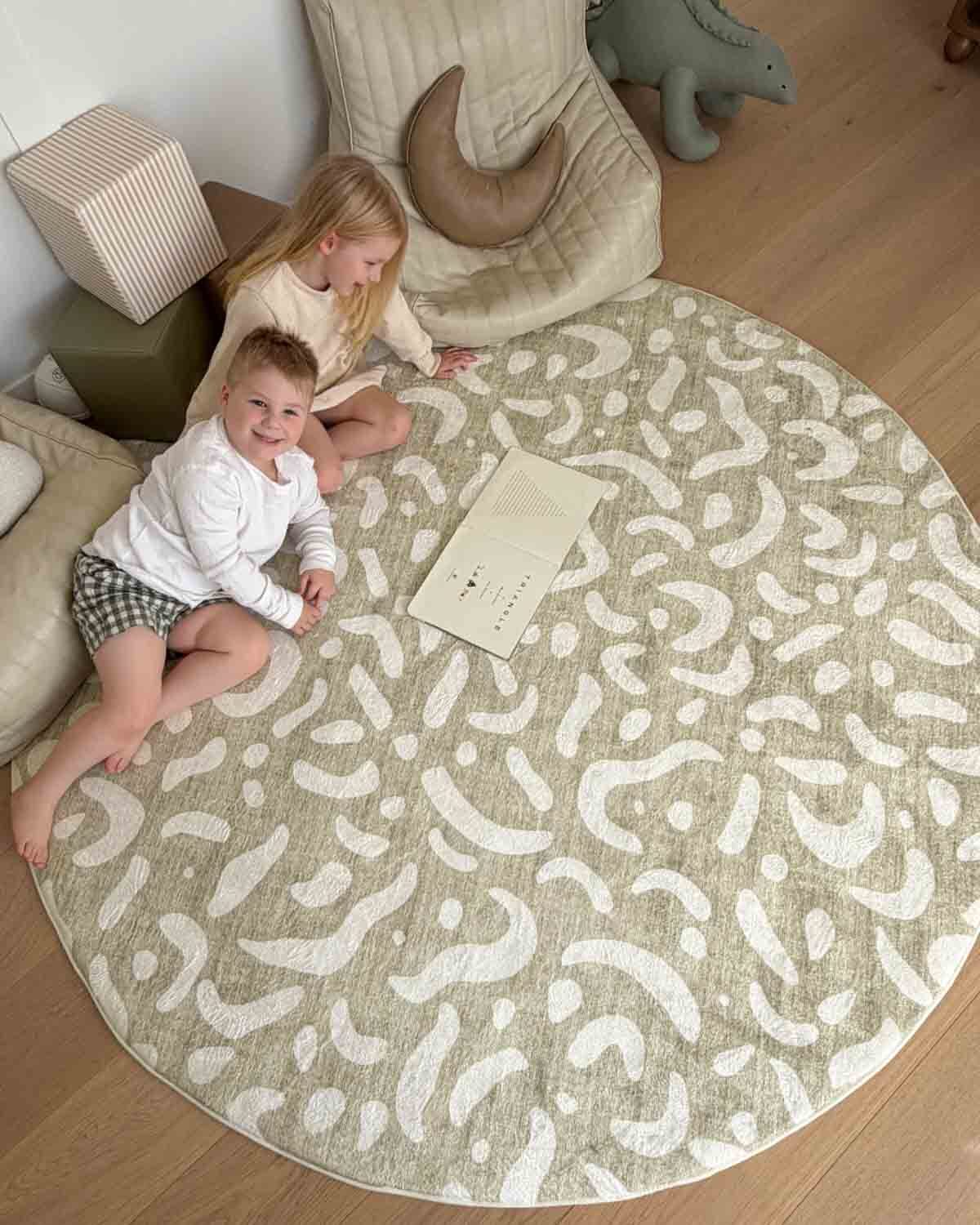 Jema Beige Abstract Rollie Pollie Round Playmat