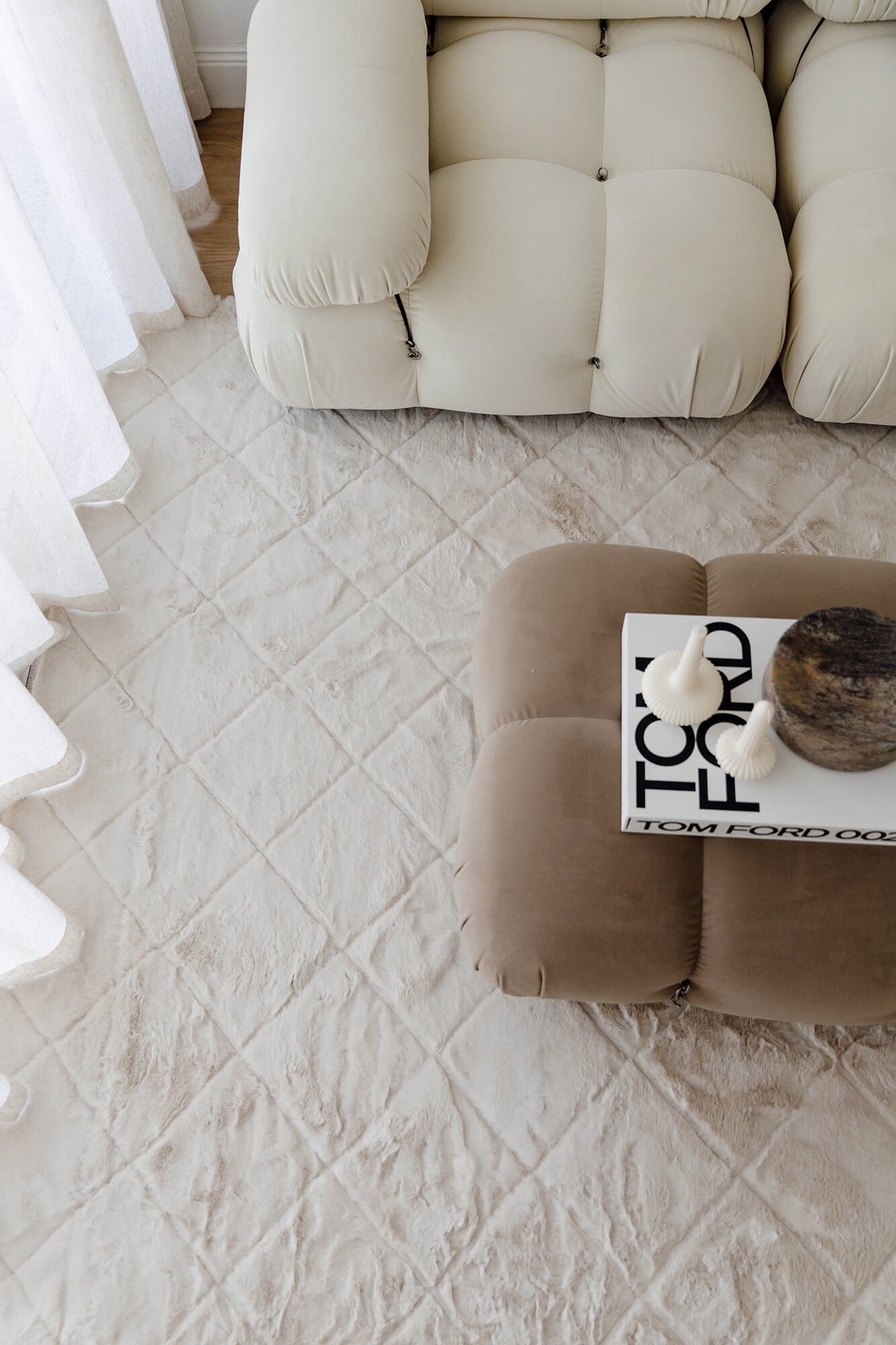 Jessa Ivory Cream Diamond Shag Rug