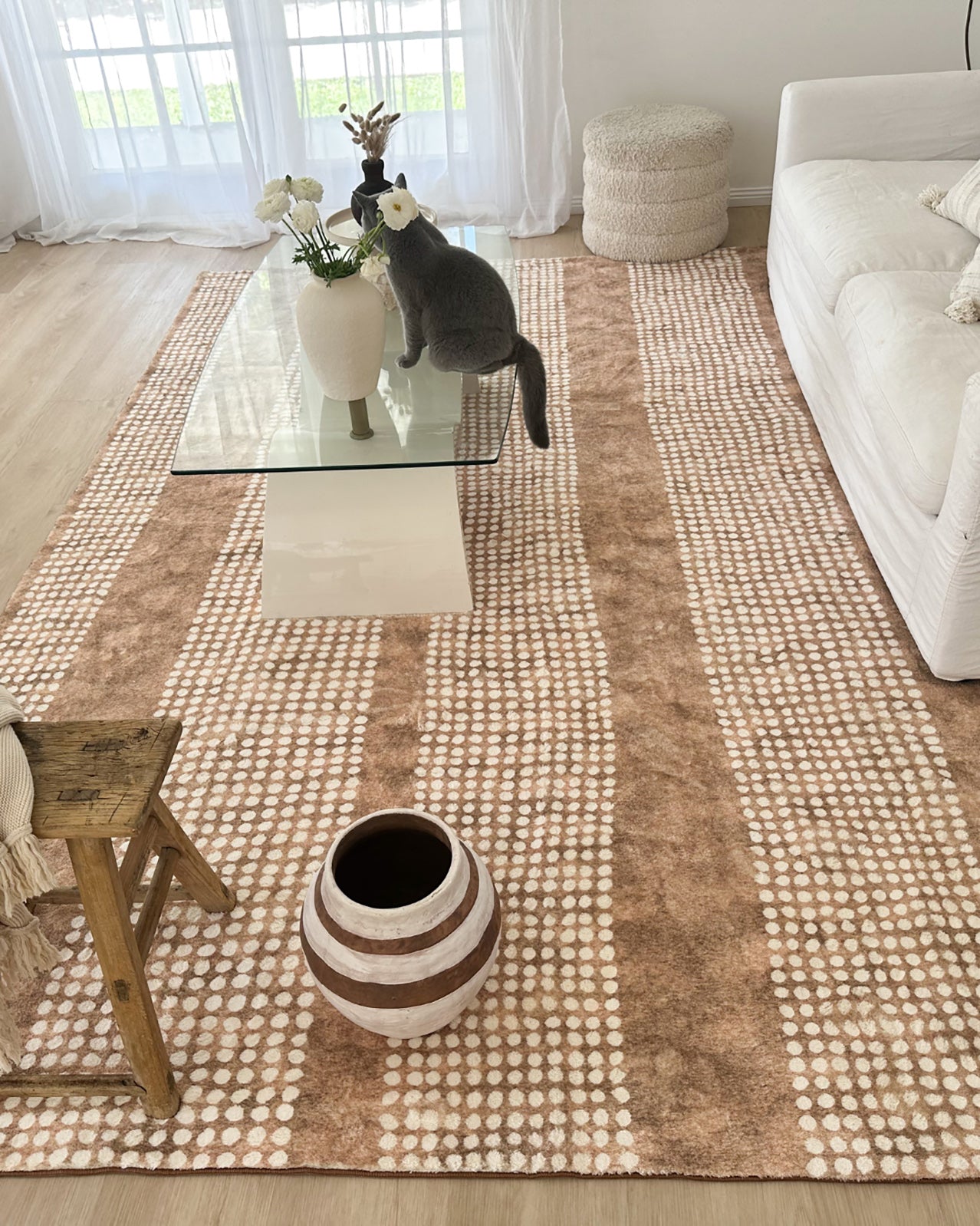Joni Beige Cream Dot Pattern Washable Rug