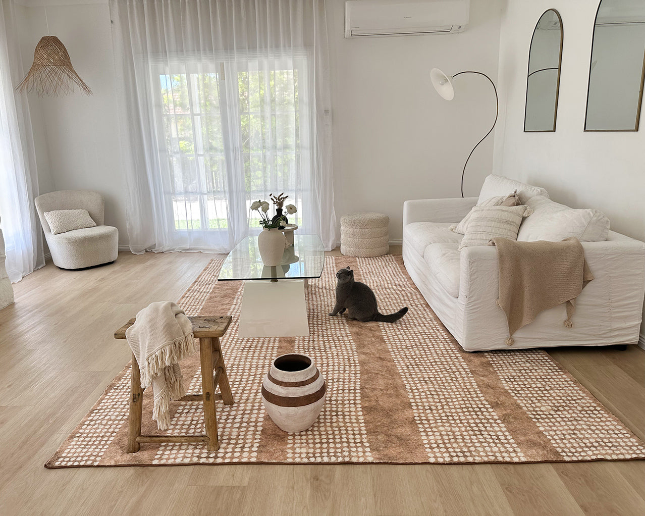 Joni Beige Cream Dot Pattern Washable Rug