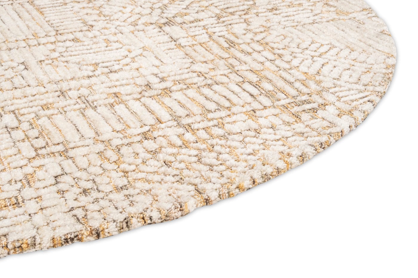 Jordan Mustard and Beige Geometric Modern Round Rug