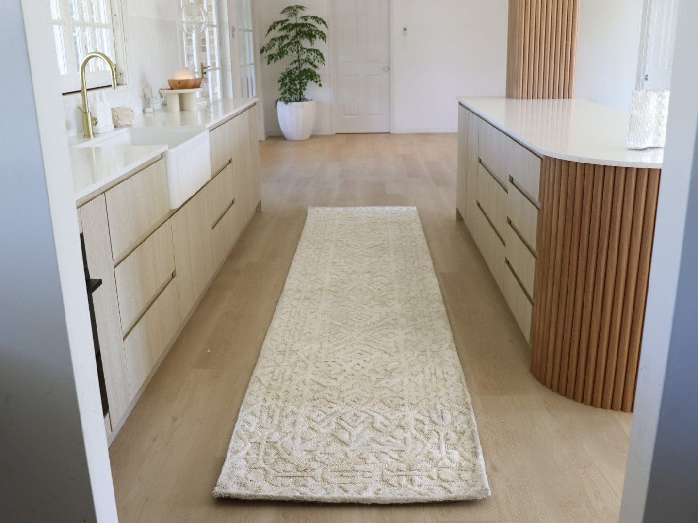 Josephine Ivory and Cream Tribal Transitional Runner Rug