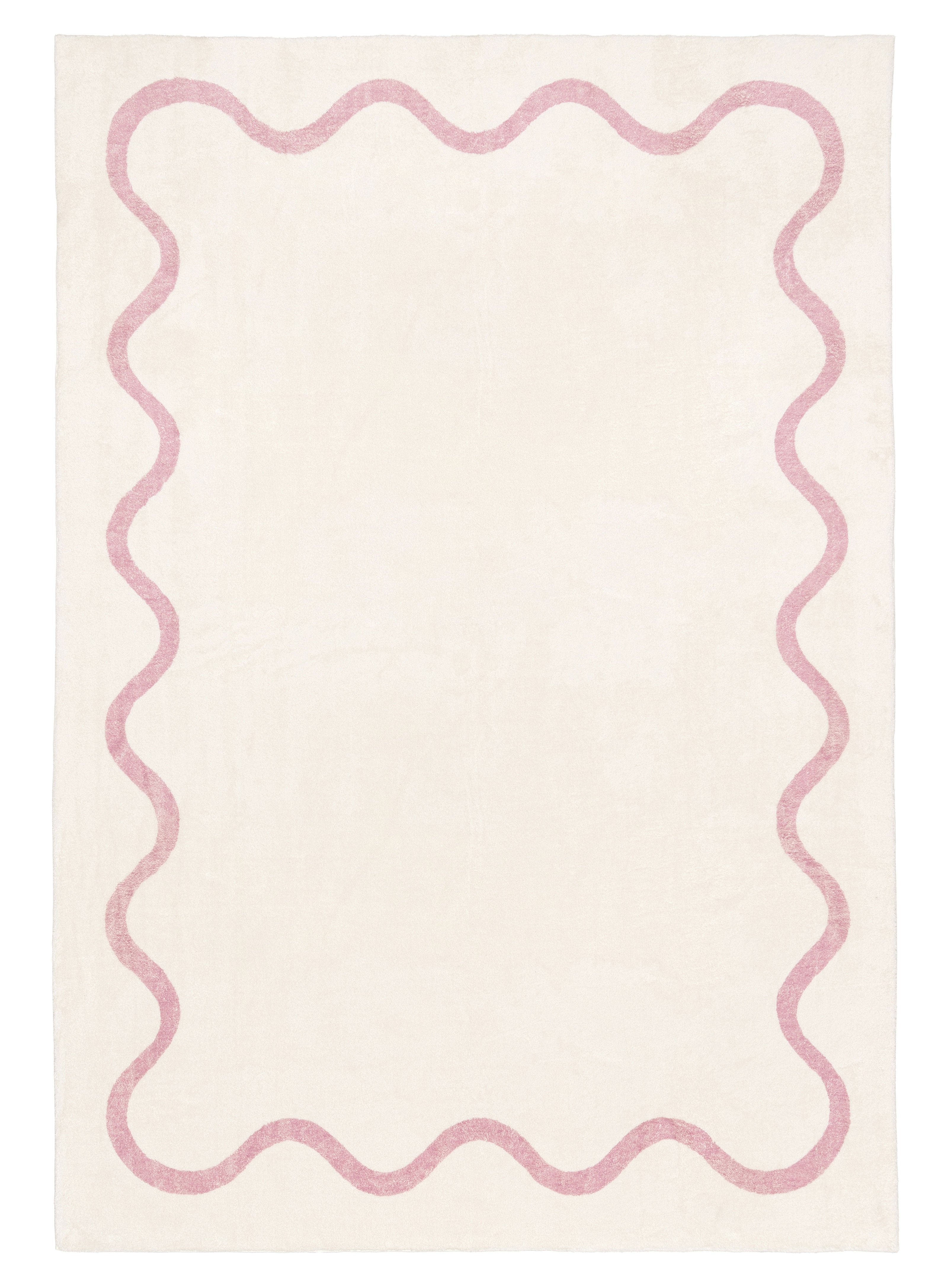 Juliana Pink and Cream Wiggle Bordered Washable Rug
