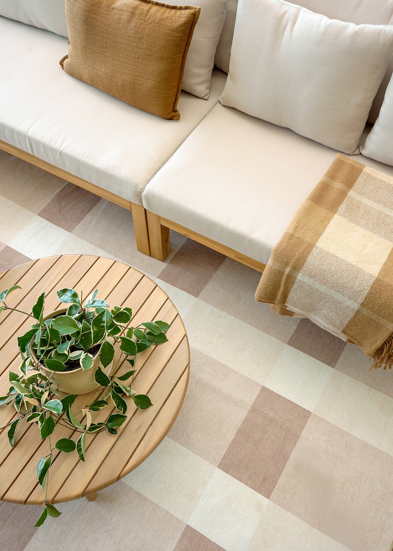 Jura Beige and Ivory Checkered Indoor Outdoor Rug