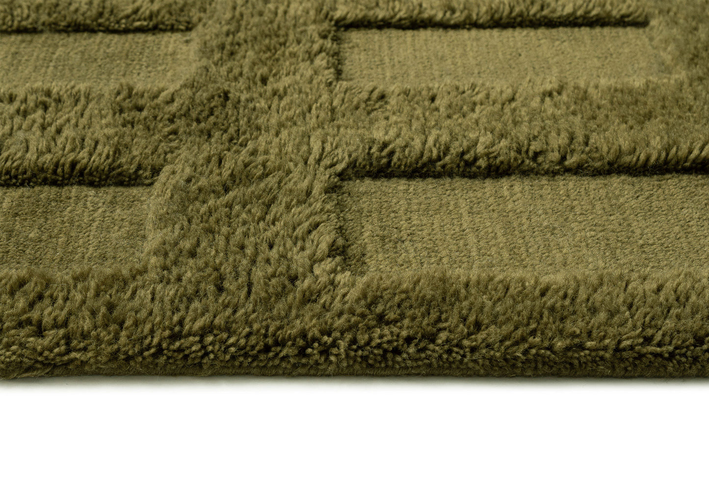Kahlen Dark Green Geometric Wool Shag Rug